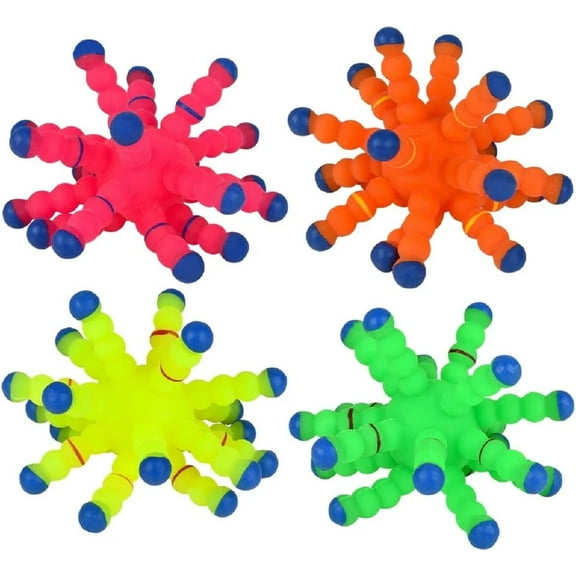 Neon Color Tactile Atom Balls (3.5") Random Colors Stretchy Soft Jelly Rubber Calming Fidget Toy for Kids and Adult Autism ADHD Stress Relief (4 Balls)