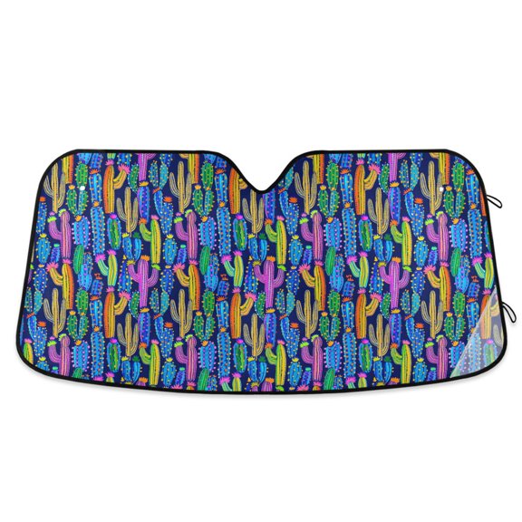 Neon Colored Cactus Car Windshield Sun Shade Foldable Car Front Window Visor Heat and UV Protection 53x23.5
