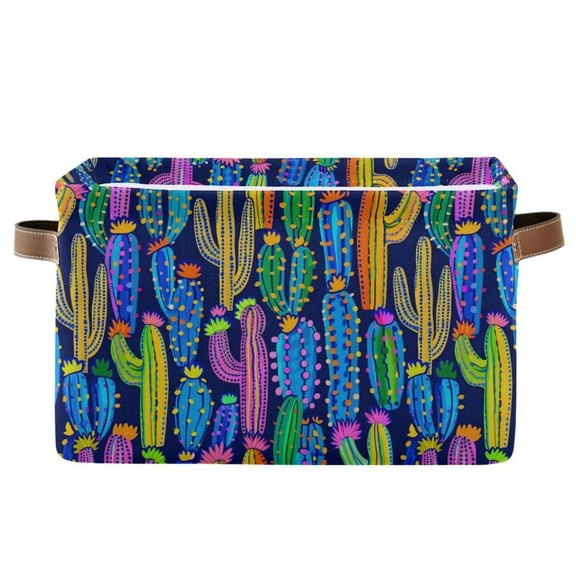 Neon Colored Cactus Storage Bins with Handle Fabric Organizer Basket Foldable Box 1 Pack 14.2x10.2x8.3