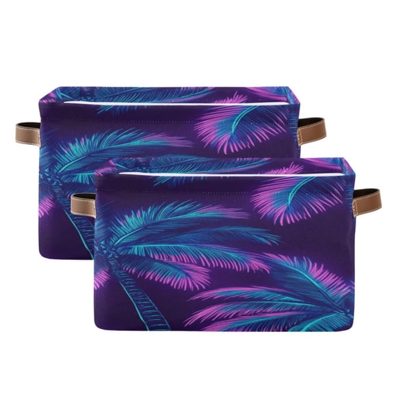 Neon Colored Coconut Trees Square Storage Bins with Handles Collapsible Containing Box 2 Packs