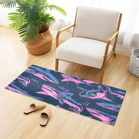 Neon Colored Fishes and Bubbles Plush Carpet Non Slip Runner Rug Absorbent Bath Mat 39" x 20"