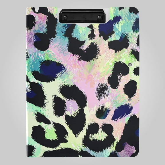 Neon Colored Leopard Skin Foldable Binder Folder Clipboard with Pen Slot Double Clips A4 Size File Storage