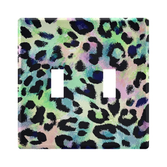Neon Colored Leopard Skin Light Switch Cover Electrical Outlet Cover Replaceable Wall Plates 2-Gang