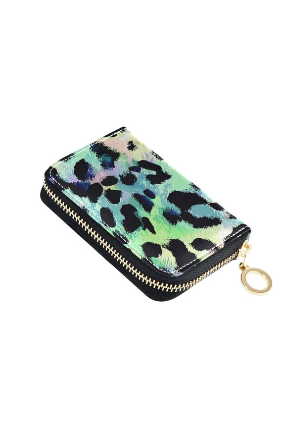 Neon Colored Leopard Skin Women's Credit Card Holder PU Leather Zipper Wallet RFID Blocking