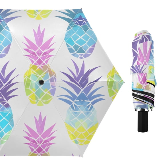 Neon Colored Pineapples All Weather Umbrella Triple Folding Parasol 6 Ribs UV Protection Portable