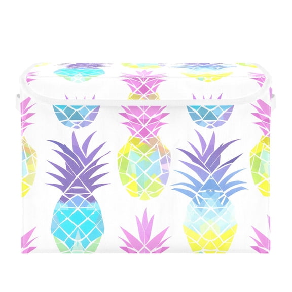 Neon Colored Pineapples Foldable Storage Bin with Lid and Handle Collapsible Storage Box 16.5 x 12.6 x 11.8 inches
