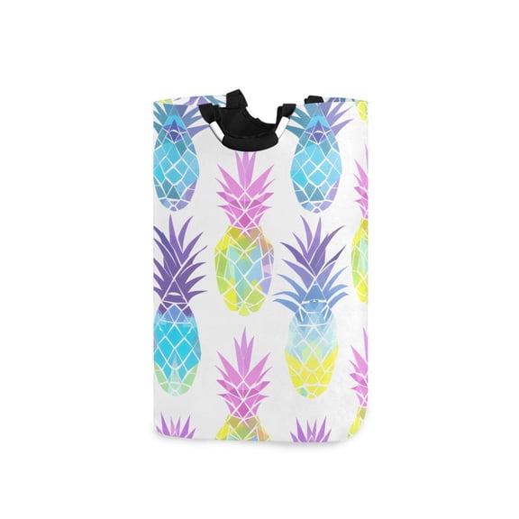 Neon Colored Pineapples Laundry Basket with Handles Foldable Laundry Hamper Freestanding Washing Bin 50L