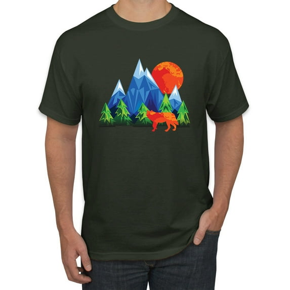 Neon Colorful California Bear Sunset Cali Redwoods | Mens Fashion Graphic T-Shirt, Forest Green, Medium