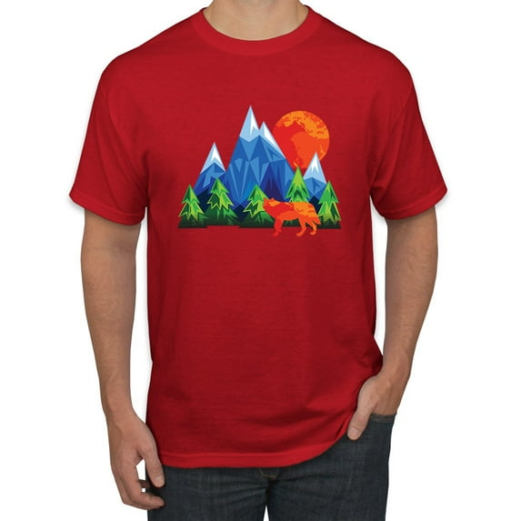 Neon Colorful California Bear Sunset Cali Redwoods | Mens Fashion Graphic T-Shirt, Red, 3XL
