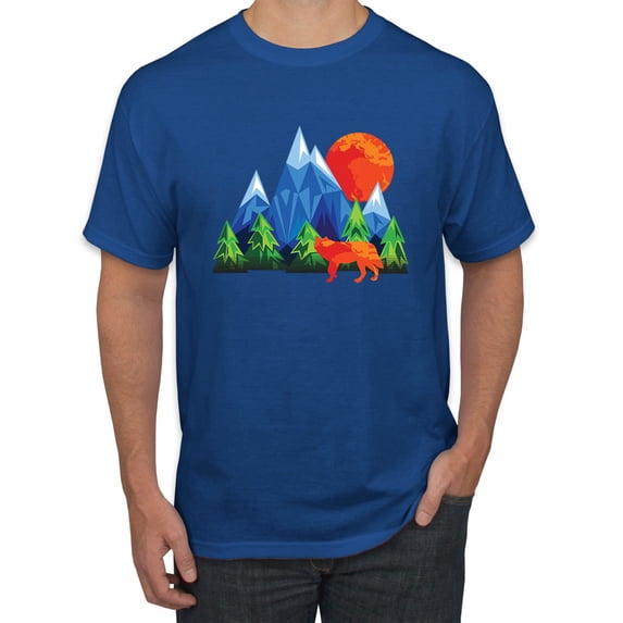 Neon Colorful California Bear Sunset Cali Redwoods | Mens Fashion Graphic T-Shirt, Royal, 2XL
