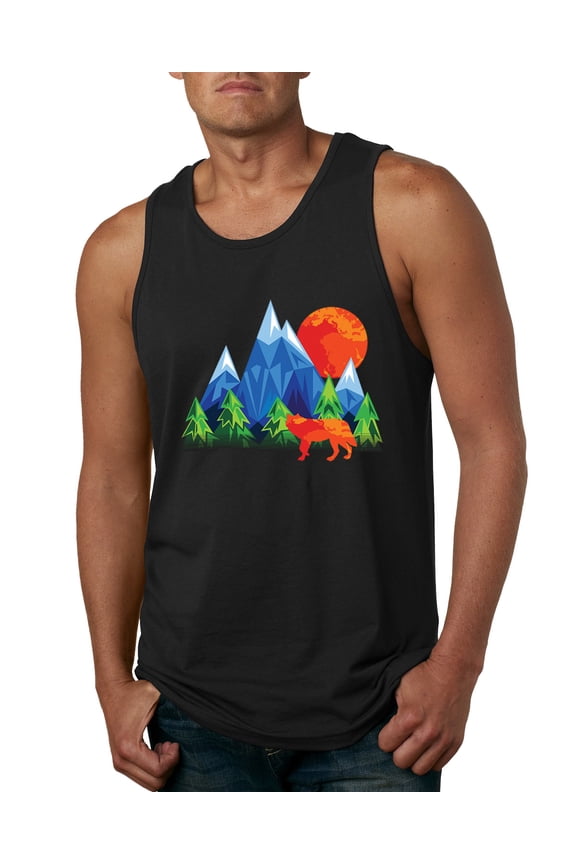 Neon Colorful California Bear Sunset Cali Redwoods | Mens Fashion Graphic Tank Top, Black, Medium