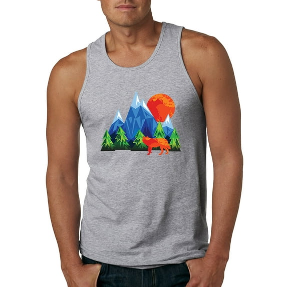 Neon Colorful California Bear Sunset Cali Redwoods | Mens Fashion Graphic Tank Top, Heather Grey, 2XL