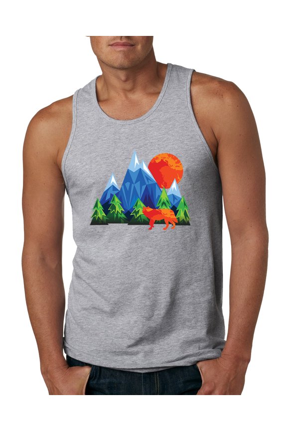 Neon Colorful California Bear Sunset Cali Redwoods | Mens Fashion Graphic Tank Top, Heather Grey, Small