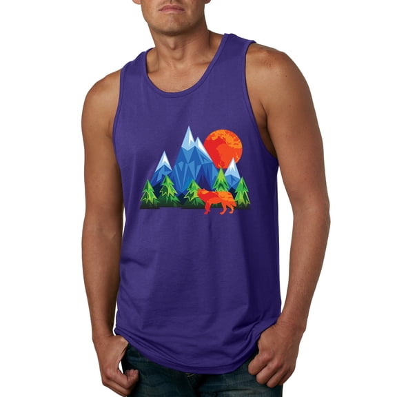 Neon Colorful California Bear Sunset Cali Redwoods | Mens Fashion Graphic Tank Top, Purple, 2XL