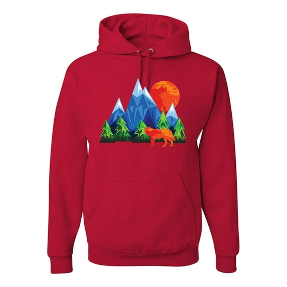 Neon Colorful California Bear Sunset Cali Redwoods | Mens Fashion Hooded Sweatshirt Graphic Hoodie, Red, Medium