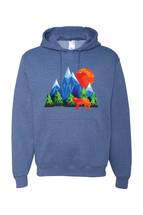 Neon Colorful California Bear Sunset Cali Redwoods | Mens Fashion Hooded Sweatshirt Graphic Hoodie, Vintage Heather Blue, Medium
