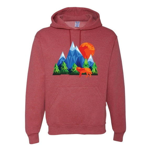 Neon Colorful California Bear Sunset Cali Redwoods | Mens Fashion Hooded Sweatshirt Graphic Hoodie, Vintage Heather Red, X-Large