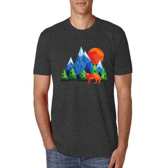 Neon Colorful California Bear Sunset Cali Redwoods | Mens Fashion Premium Tri Blend T-Shirt, Vintage Black, Small