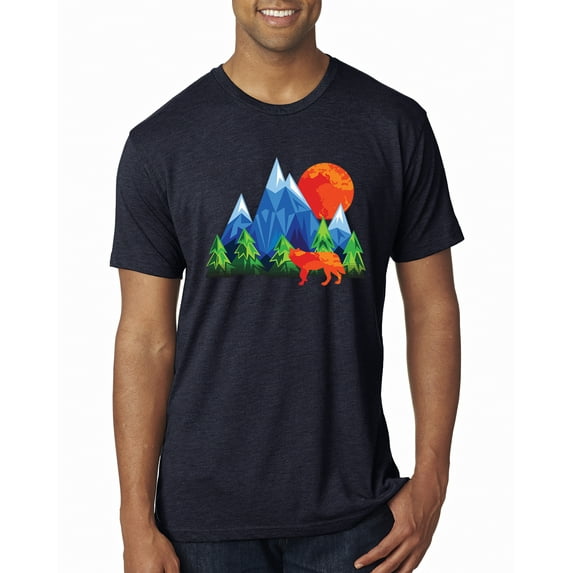 Neon Colorful California Bear Sunset Cali Redwoods | Mens Fashion Premium Tri Blend T-Shirt, Vintage Navy, Medium