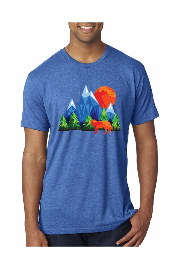 Neon Colorful California Bear Sunset Cali Redwoods | Mens Fashion Premium Tri Blend T-Shirt, Vintage Royal, Small