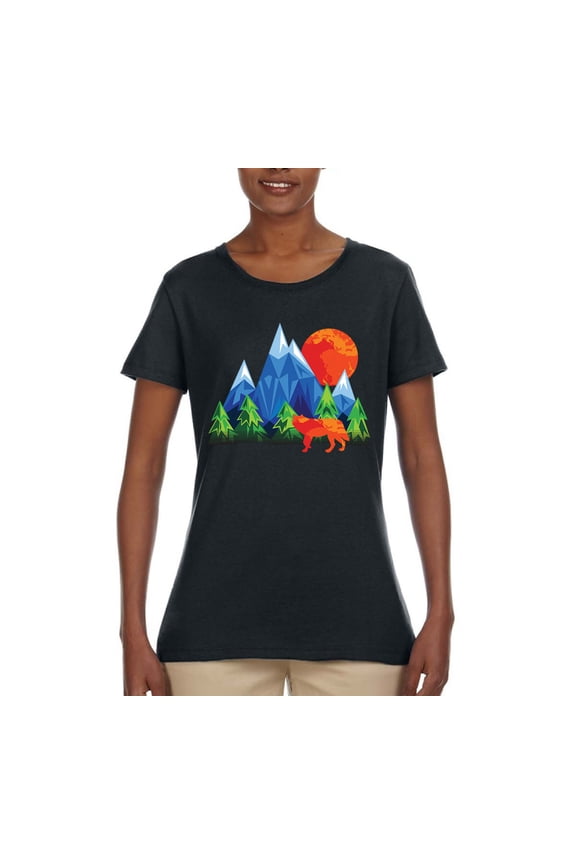 Neon Colorful California Bear Sunset Cali Redwoods | Womens Fashion Graphic T-Shirt, Black, Large