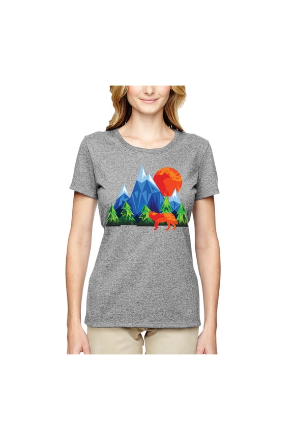 Neon Colorful California Bear Sunset Cali Redwoods | Womens Fashion Graphic T-Shirt, Heather Grey, Medium