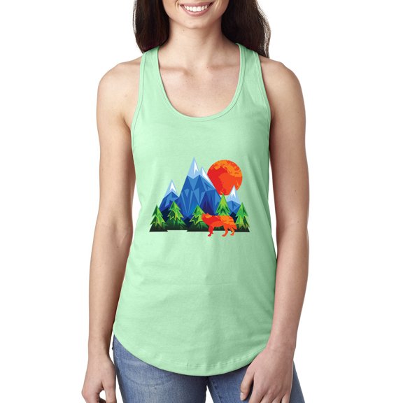 Neon Colorful California Bear Sunset Cali Redwoods | Womens Fashion Jersey Racerback Tank Top, Mint, Medium