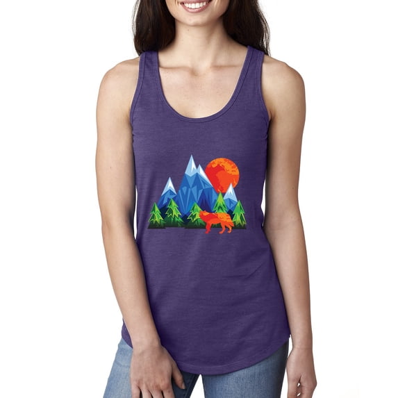 Neon Colorful California Bear Sunset Cali Redwoods | Womens Fashion Jersey Racerback Tank Top, Purple Rush, X-Large