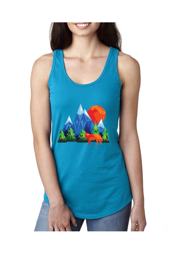 Neon Colorful California Bear Sunset Cali Redwoods | Womens Fashion Jersey Racerback Tank Top, Turquoise, Small