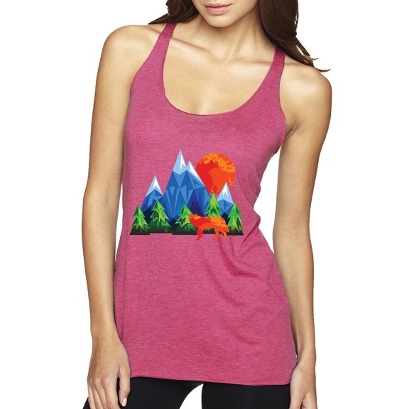 Neon Colorful California Bear Sunset Cali Redwoods | Womens Fashion Premium Tri-Blend Racerback Tank Top, Vintage Pink, X-Large