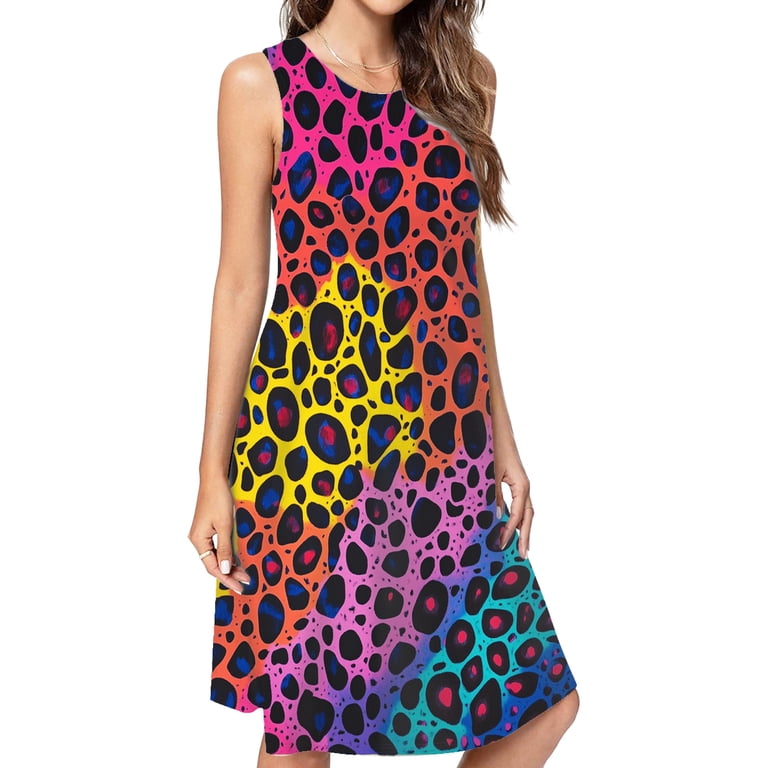 neon ladies dress Colorful Cheetah Print Elegant Party Dresses Evening Dresses Women Dress Sleeveless Dress Dresses Sorbet