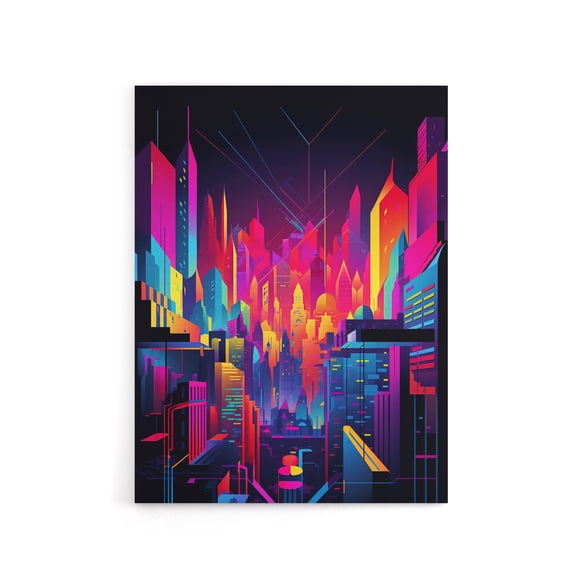Neon Colour Abstract Cityscape Canvas Wall Art Print 12X16"