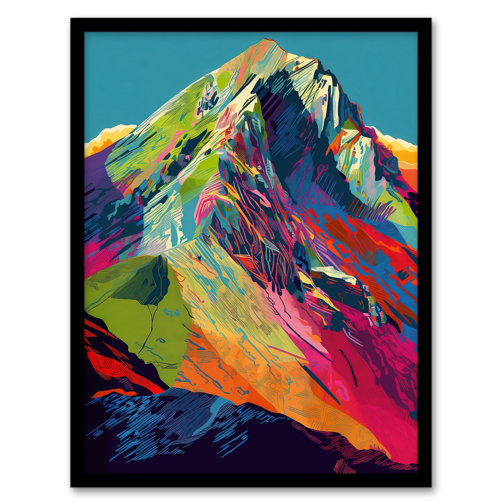 Neon Colour Mountain Summit Psychedelic Artwork Vibrant Abstract