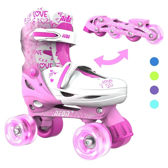 Yvolution Neon 2in1 Roller Skates Inline and Quad, Girls, Kids Skates, Size 12-2, Pink