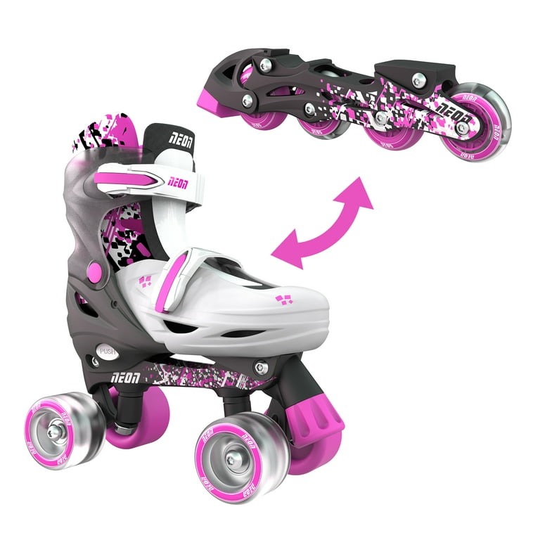 Neon Combo 2 in 1 Kids Inline Skates and Quad Girls Size 3 6 Adjustable One Pair Pink