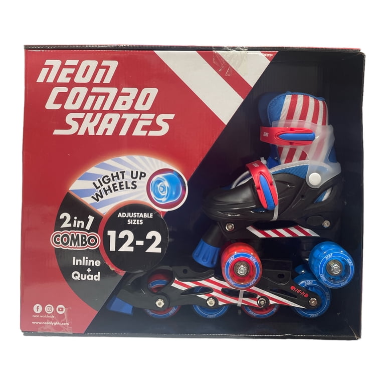 Neon Combo Skates, Light up Wheels, Adjustable Sizes 12-2, Red/Blue - 