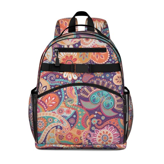 Multicolor Paisley and Floral Pattern Backpack for School,Cute School Bag,Schoolbag with Adjustable Shoulder Straps & Padded Back,15.25"x11.5"x5.25"