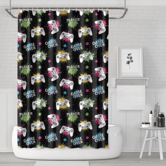 Neon Controllers Games Icons Black Pattern Shower Curtain 72"x72" ,Bathroom Decorative Shower Curtains Set with 12 Hooks,Modern Waterproof Washable Shower Curtain
