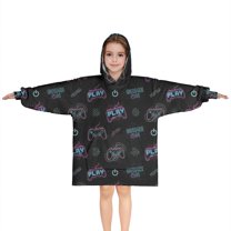 Neon Controllers Games Symbols Black Pattern Blanket Hoodies for Kids 6-13YR Oversize Wearable Blanket Hoodies for Boys Girls Teens