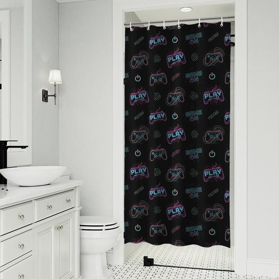 Neon Controllers Games Symbols Black Pattern Shower Curtain 36"x72" ,Bathroom Decorative Shower Curtains Set with 12 Hooks,Modern Waterproof Washable Shower Curtain