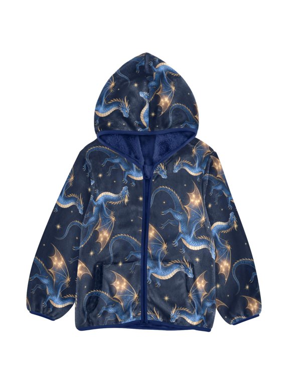 Neon Cool Dragon Toddler Fleece Hooded Jacket Zip Warm Coat 3T