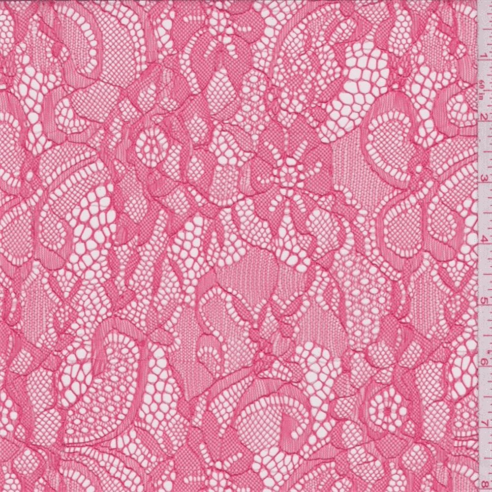 Cali Fabrics  Neon Pink Floral Stretch Lace