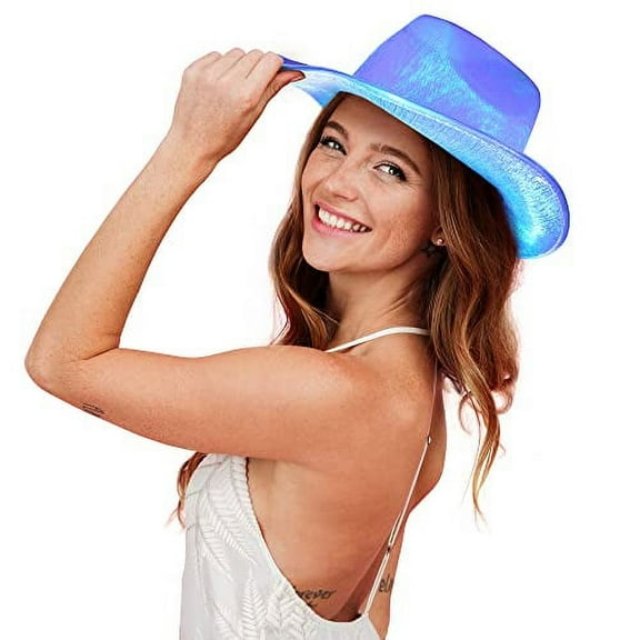 Neon Cowboy Hat, Disco Cowgirl Hat, Sparkly Glitter Space Cowboy Hat Fun Metallic Holographic Party, Blue