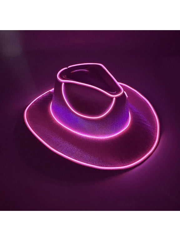 Neon Cowboy Hat, Light up Cowboy Hats Sparkly Space Cowgirl Hat for Women Girls Halloween Costume Decorations,13x15x6 Inches,Pink