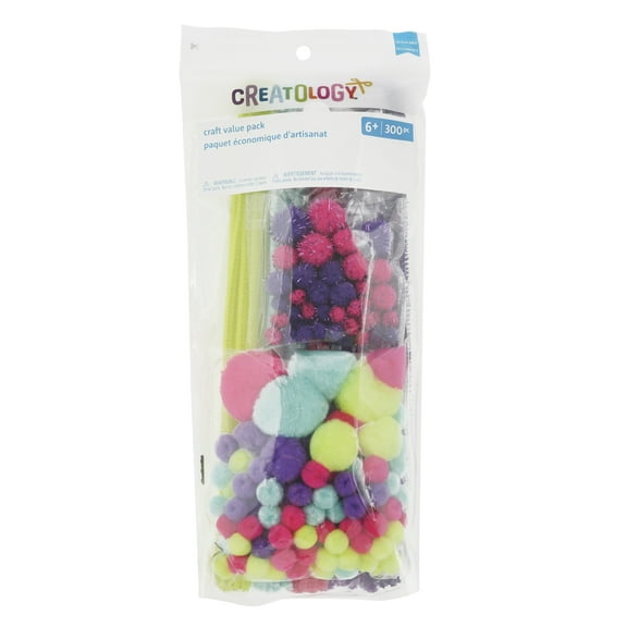 Neon Craft Value Pack by Creatology Assorted Pom Poms - Pipe Cleaners & Wiggle Eyes for Kids DIY Art Projects - 12 Pack