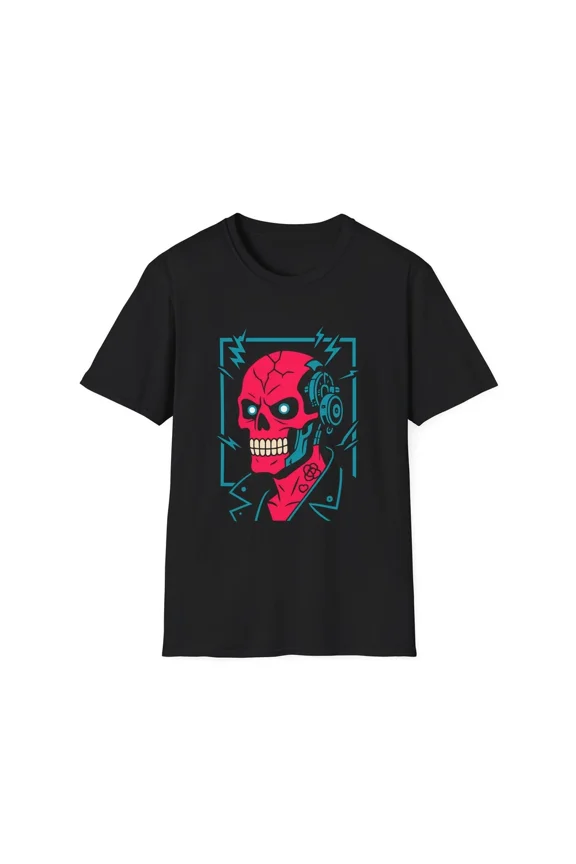 Neon Cranium Cyberpunk Tee Circuit Sparks Electric Graphic Unique Unisex T-Shirt, up to Size 5XL