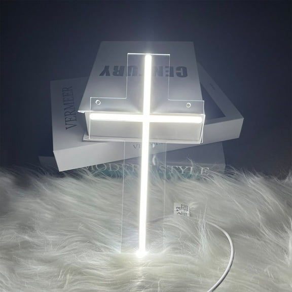 Neon Cross Sign Light Up LED Neon Crucifix Signs Lights with Dimmer for Boy Girl Wall Decor Wedding Man Cave Jesus Christian Catholic Easter Christmas Gift White