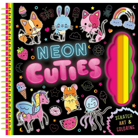 Neon Cuties: Scratch Art & Coloring, (Board Book)
