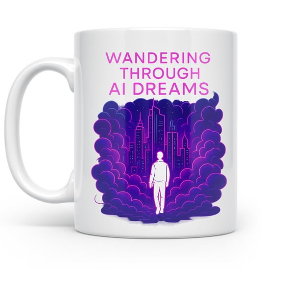 AI Art Lovers 11 oz Coffee Mug - Glowing Futuristic Design White Ceramic Gift