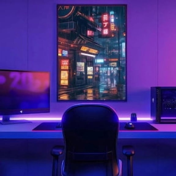 Neon Cyberpunk Arcade Poster Gaming Room Wall Art For Pc Setup Rgb Gamer, Poster Only